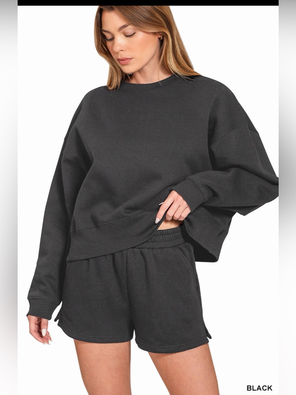 Zenana Outfitters Relaxed Crewneck Sweatshirt & Short Set